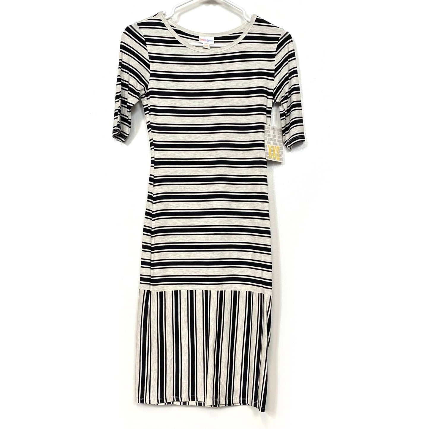 LuLaRoe Julia Bodycon Dress | XXS (00-0) | Oatmeal/Black | Striped | NWT