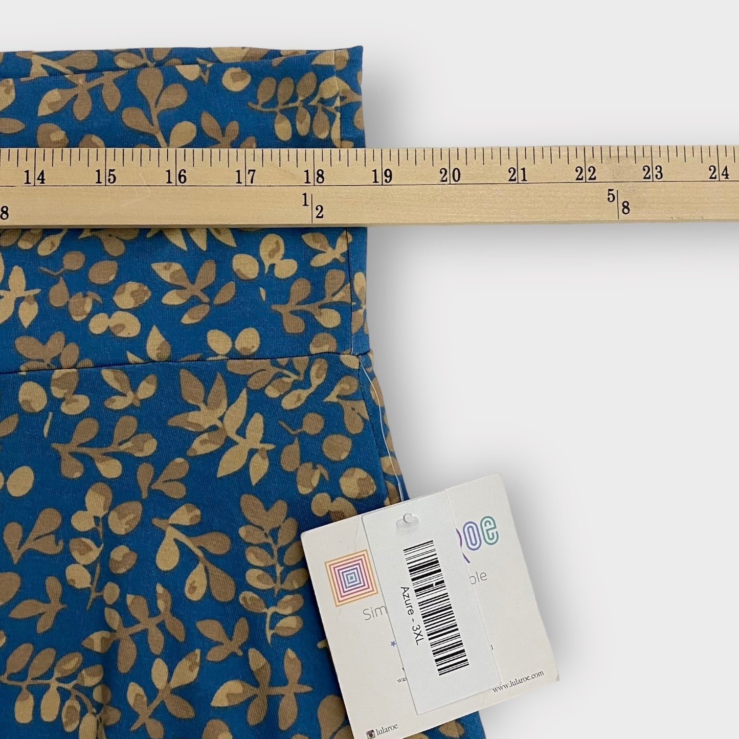 LuLaRoe Azure A-Line Skirt | 3XL (22-24)| Blue/Beige Leaves | NWT