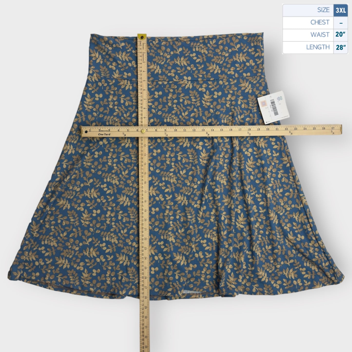 LuLaRoe Azure A-Line Skirt | 3XL (22-24)| Blue/Beige Leaves | NWT