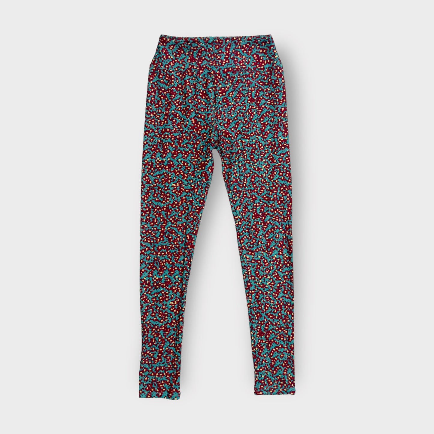 LuLaRoe Leggings | OS (2-10) | Blue/Red Botanical Foliage | Buttery Soft | New