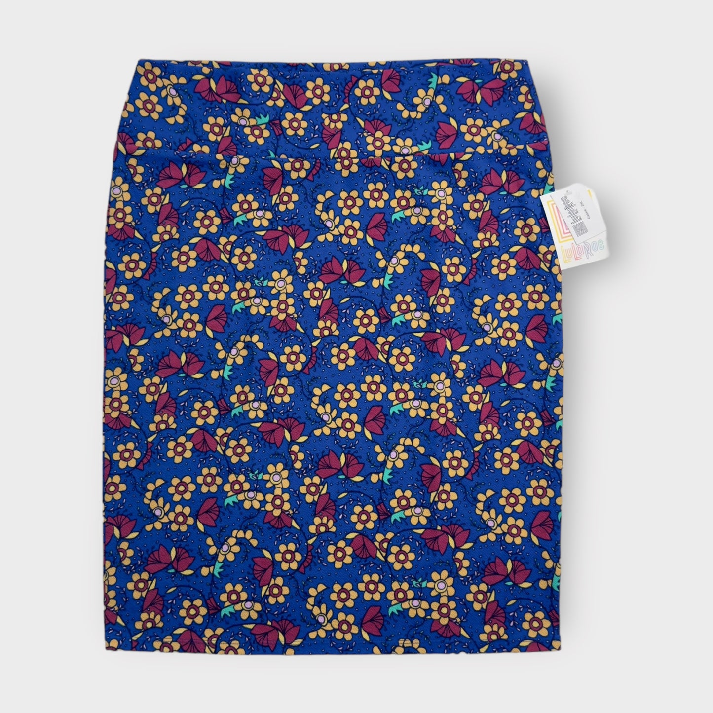 LuLaRoe Cassie Pencil Skirt | 2XL (20-22) | Blue/Multicolor Ditsy Floral | NWT