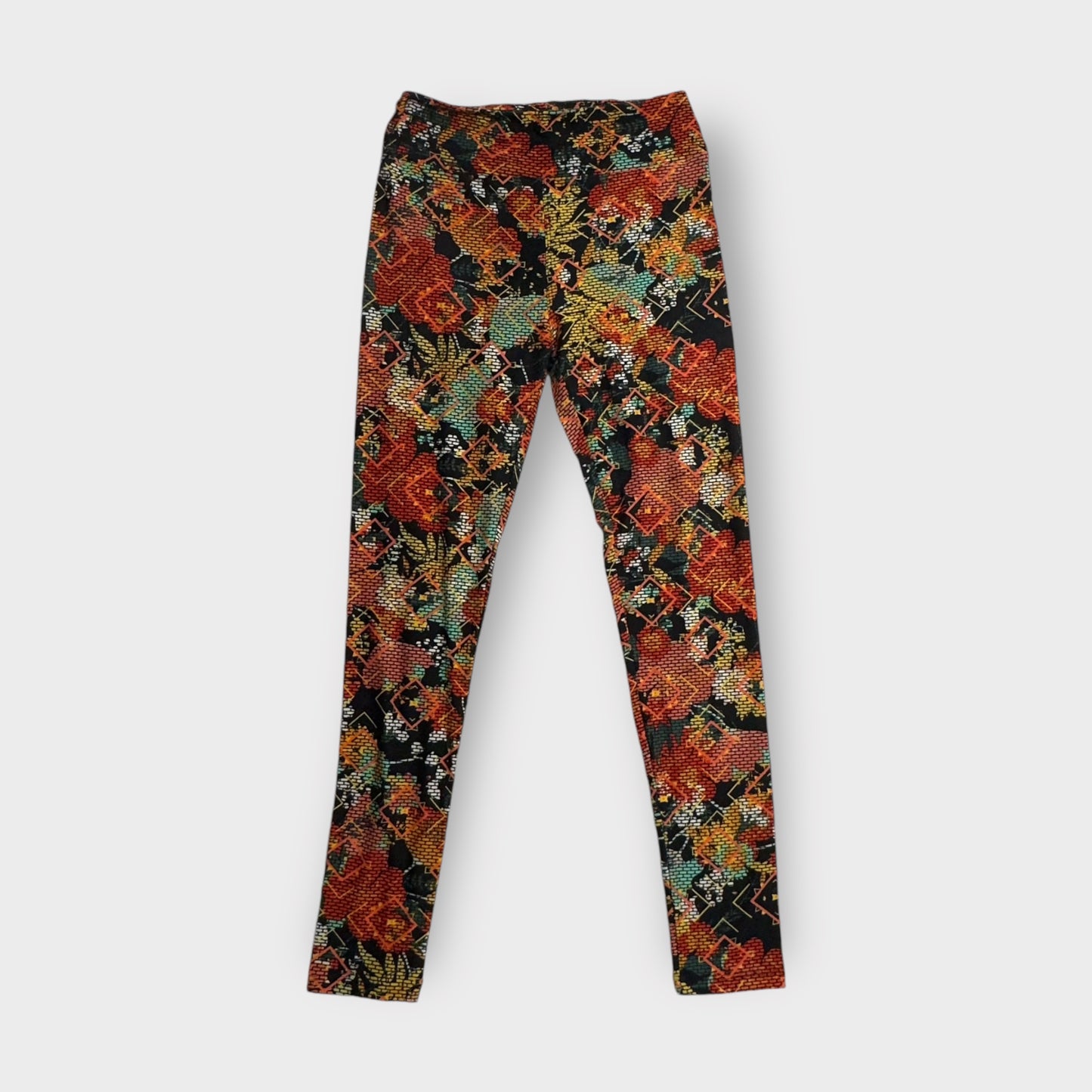 LuLaRoe Leggings | OS (2-10) | Black/Multicolor Brick Botanical Pattern | Buttery Soft | New