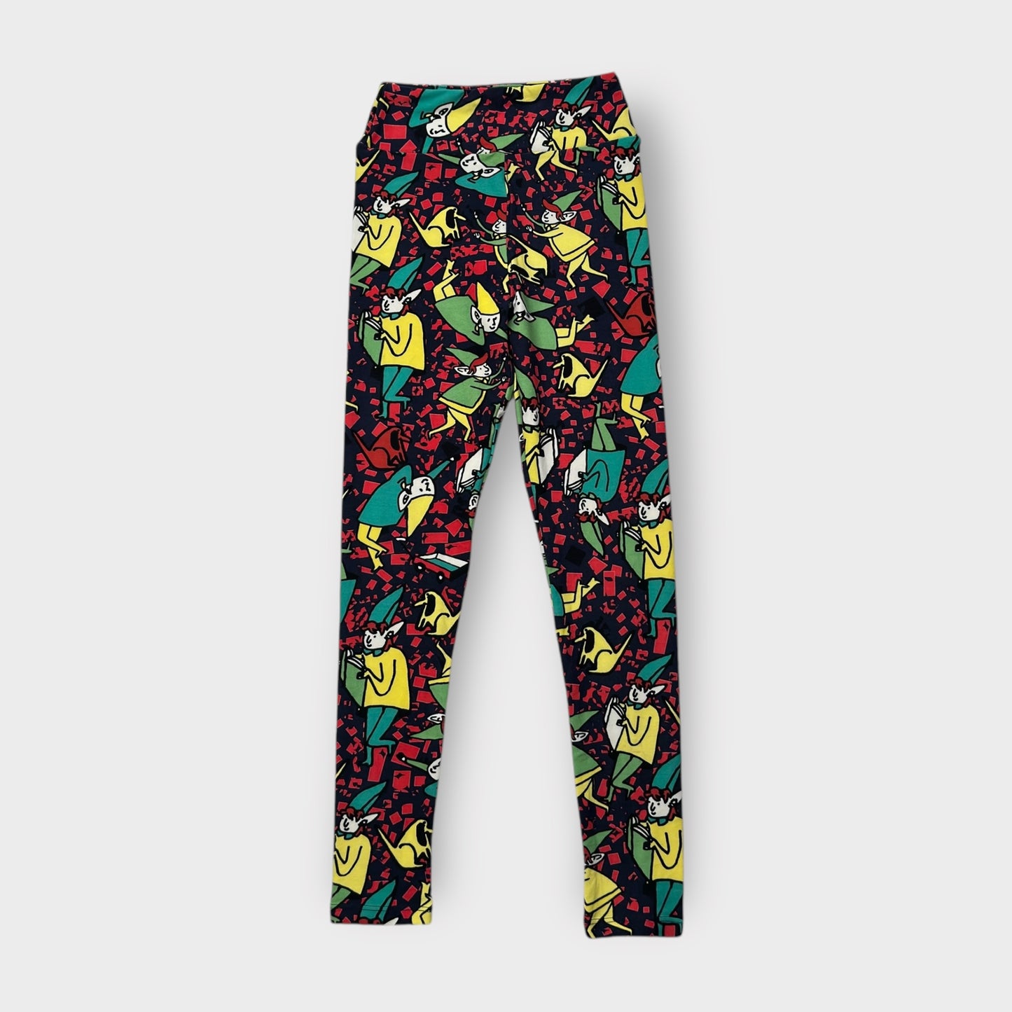 LuLaRoe Leggings Tween (00-0) - Navy, Red & Yellow Jester Print - Ultra Soft Stretch Fabric