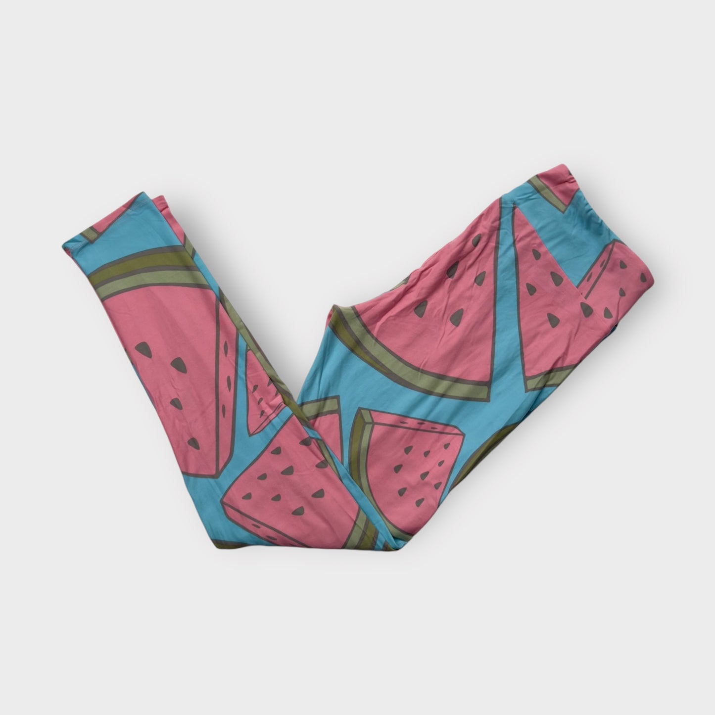 LuLaRoe Womens Leggings | Tall & Curvy (12-18) | Pink/Blue Watermelon Print | Stretchy Soft | New