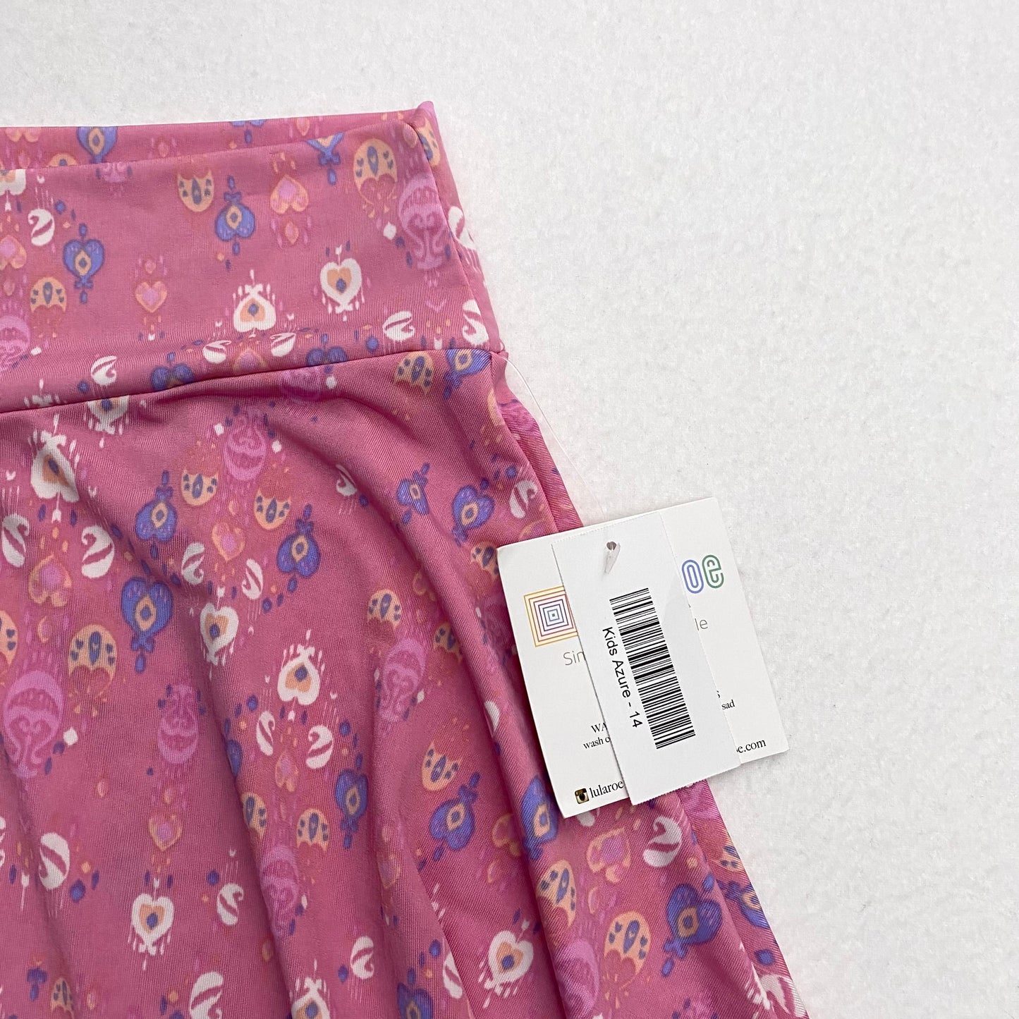 LuLaRoe Kids Azure A-Line Skirt  | 14 (14-16) | Pink/Multicolor Abstract Hearts | NWT