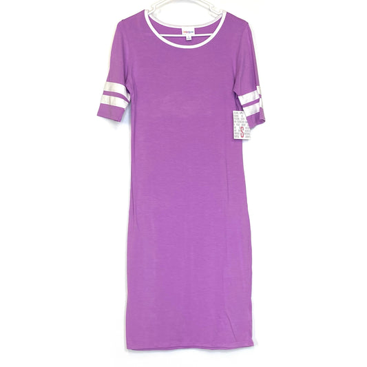 LuLaRoe Womens S Lilac Purple Ringer Julia Shift Dress Scoop Neck ½ Sleeves NWT