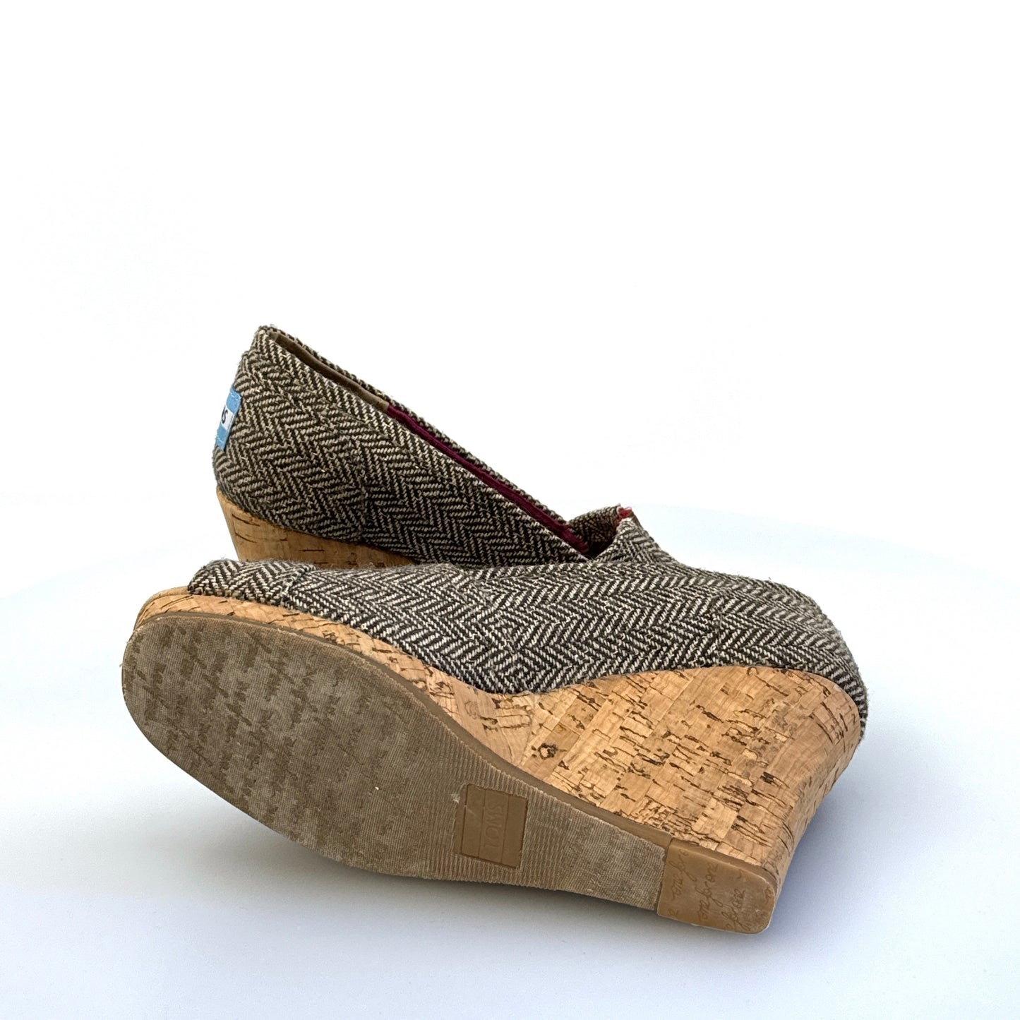 Toms | Womens Herringbone Wedge Cork Heel Shoes | Color: Brown/White | Size: 5 | Pre-Owned