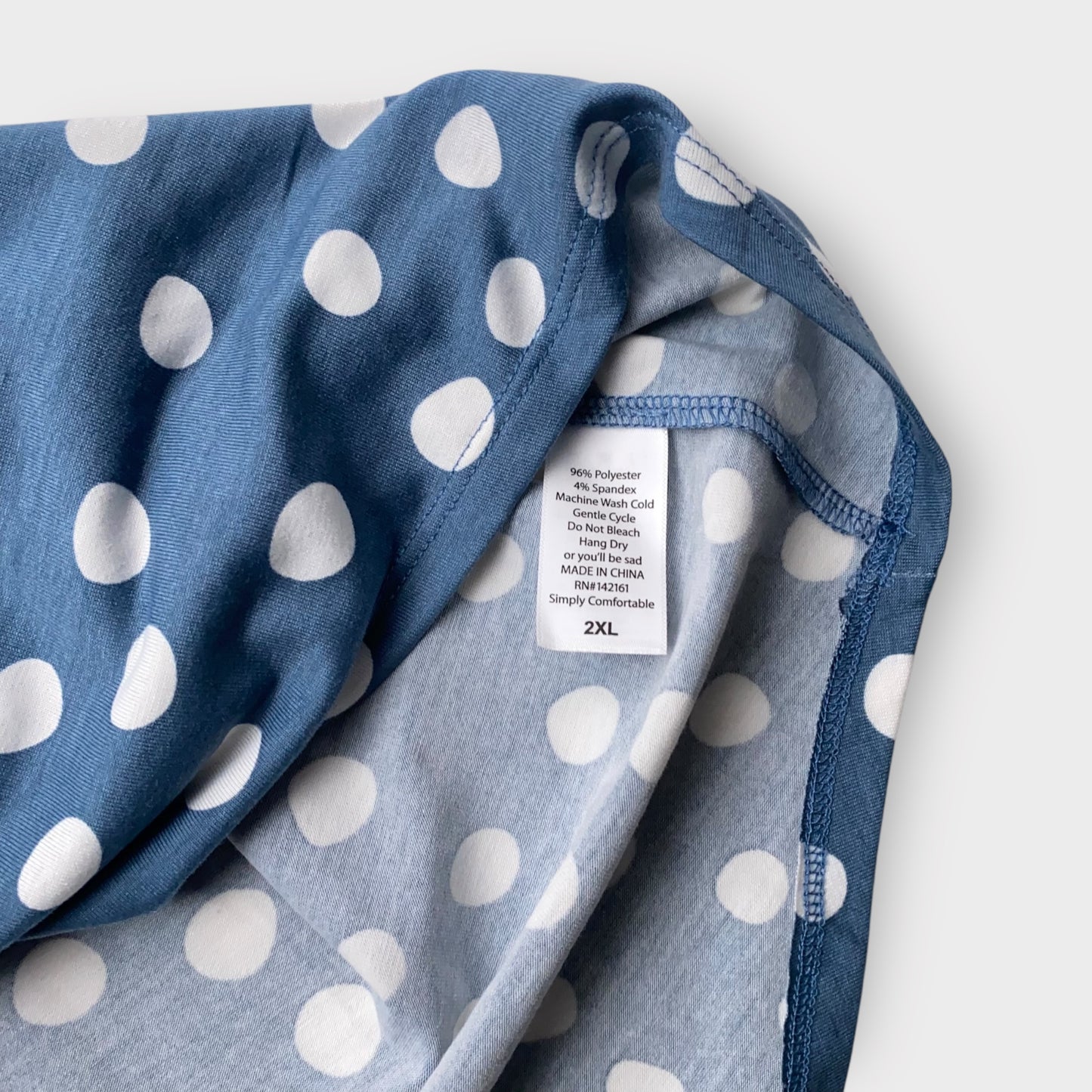 LuLaRoe Irma Tunic Top - Dusty Blue with White Polka Dot Print - 2XL (20-22) - Soft Stretch Polyester Spandex - High-Low Hem