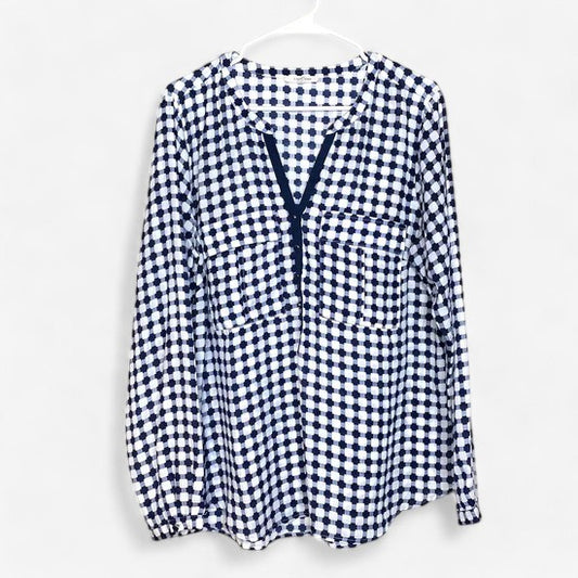 41 Hawthorn Women's White and Navy Blue Shirt Blouse - Size XL