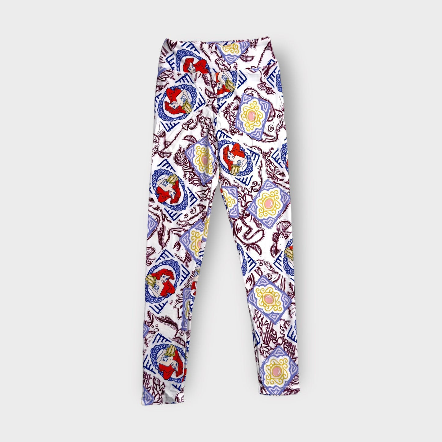 LuLaRoe Disney Leggings | Tween (00-0) | White/Multicolor Ariel Little Mermaid Print | New