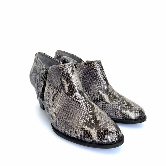 Vionic Womens Size 9.5 Gray Snakeskin 'Taber' Booties Side-Zip, EUC