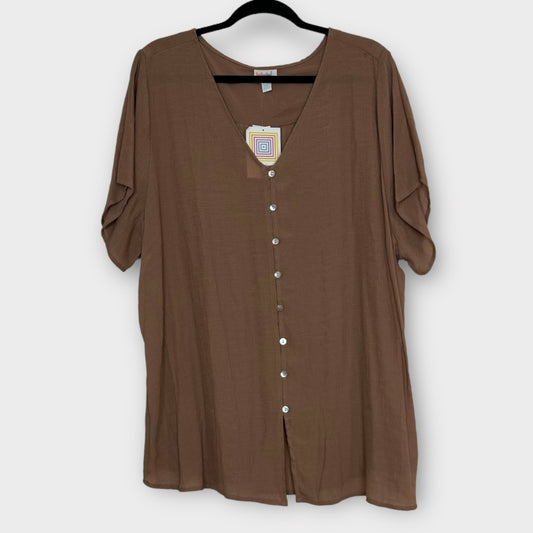 LuLaRoe Vault | SHANNAH V-Neck Button Down Shirt | 2XL | Brown | S/s | NWT