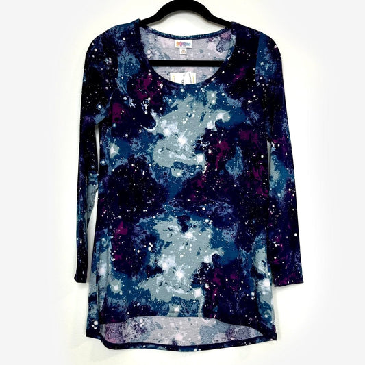 LuLaRoe Vault | Lynnae L/s Top |  Size: XS (2-4) | Black/Blue | Outerspace | NWT