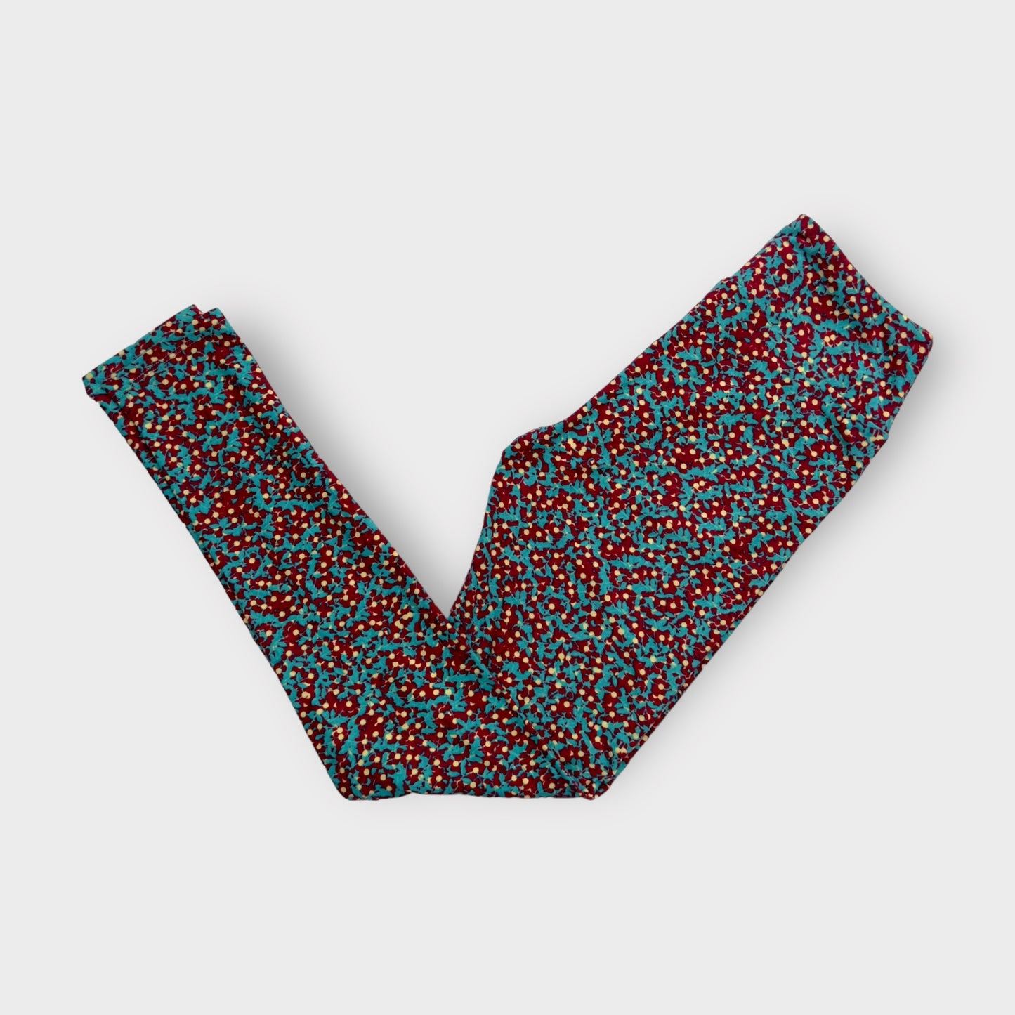 LuLaRoe Leggings | OS (2-10) | Blue/Red Botanical Foliage | Buttery Soft | New