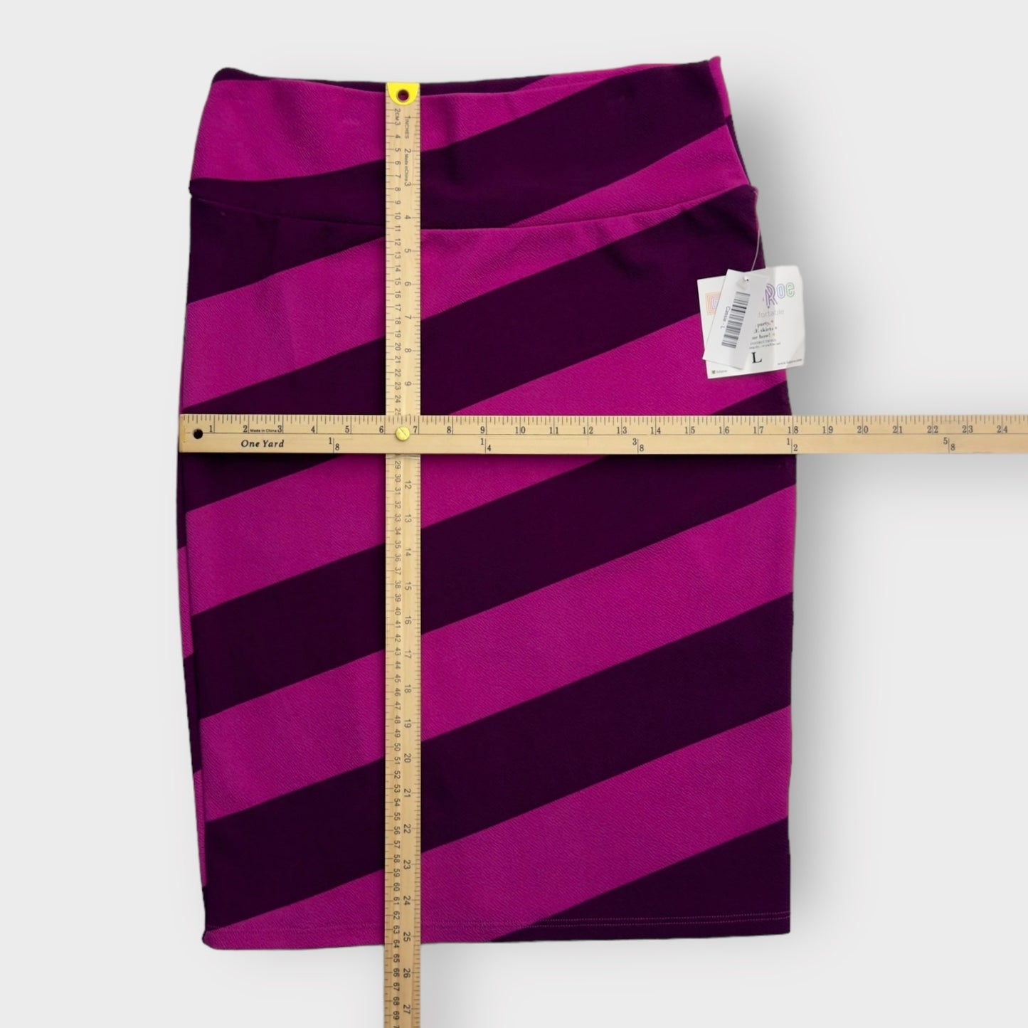 LuLaRoe Cassie Pencil Skirt | L (14-16) | Purple/Purple Diagonal Striped | NWT