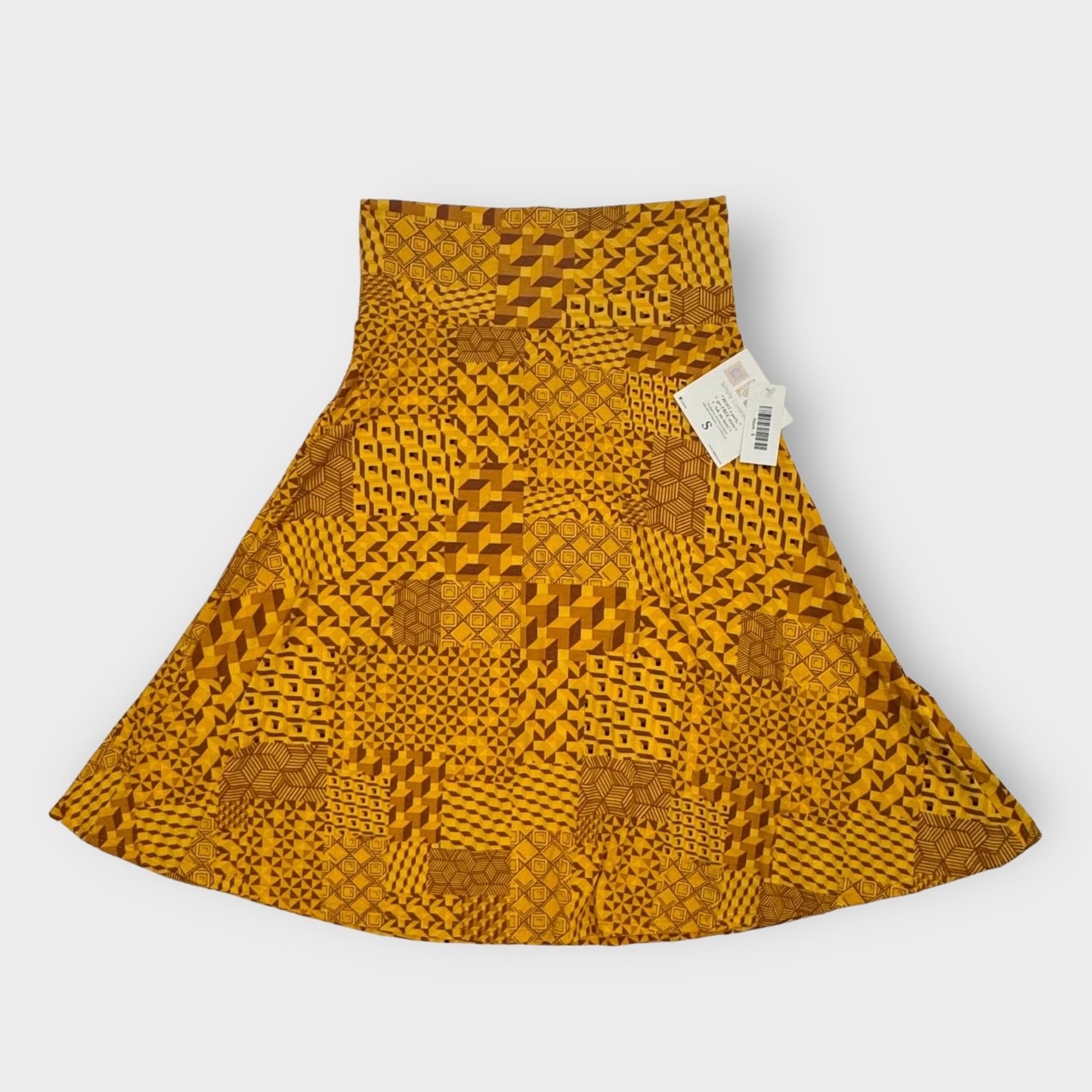 LuLaRoe Azure Skirt | S (2-4) | Yellow/Brown | Geometric/Tribal | NWT