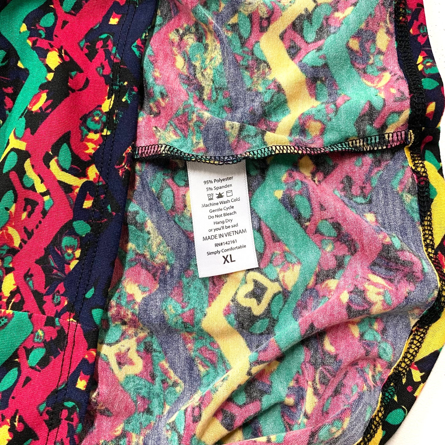 LuLaRoe Womens XL Neon Green/Pink/Black Abstract Julia Shift Dress Scoop Neck ½ Sleeves NWT