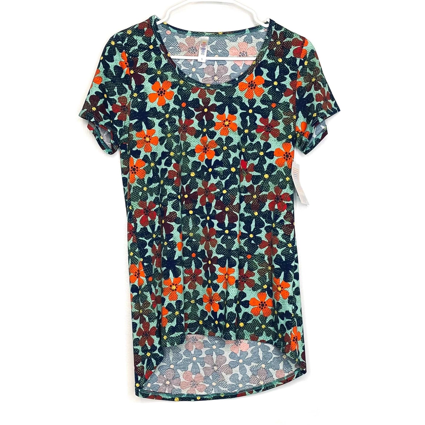 LuLaRoe Womens S Green/Orange Retro Floral Classic T Activewear Top S/s NWT