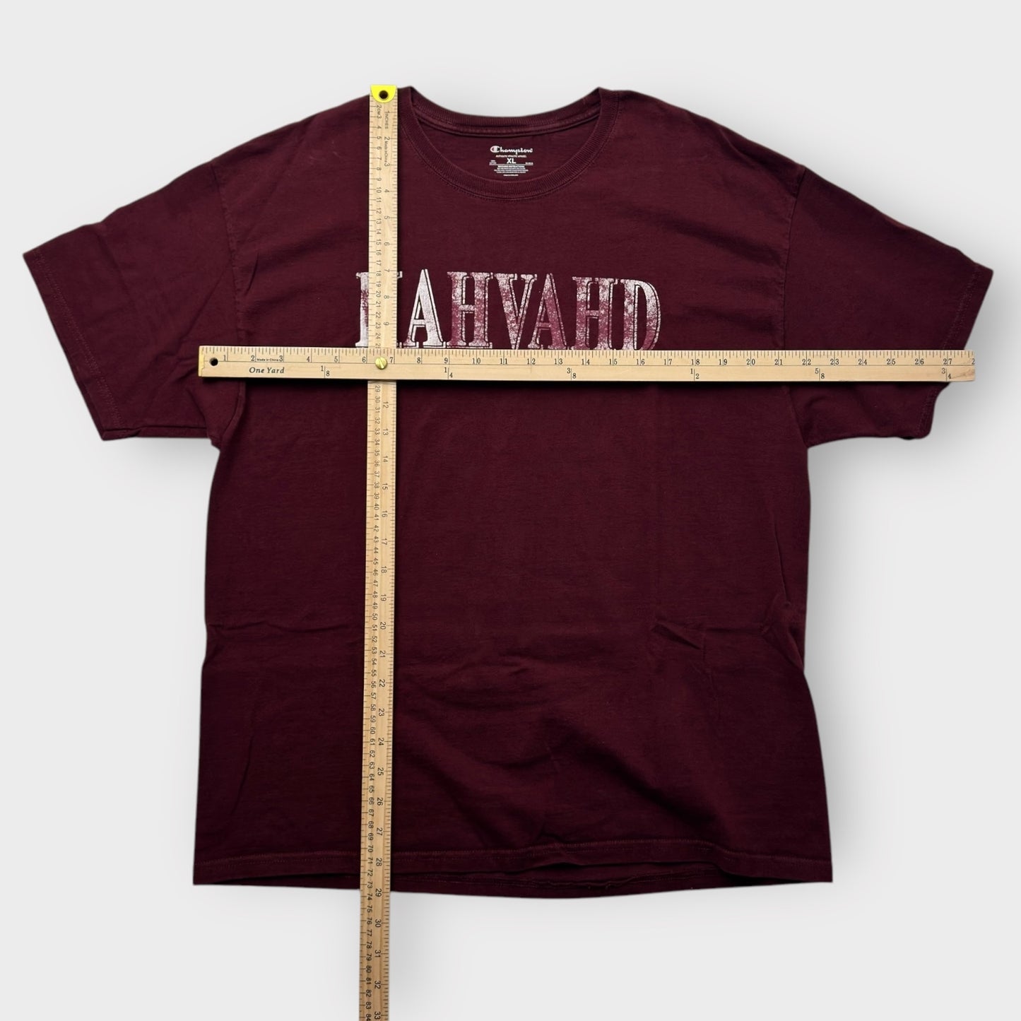 Champion Men's Maroon 'HAHVAHD' T-Shirt - Short Sleeve - Size XL - Pre-Owned