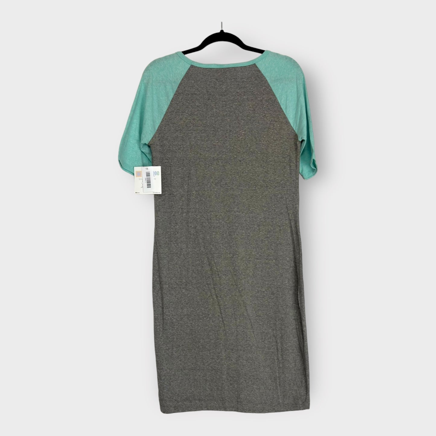 LuLaRoe Julia S/s Bodycon Dress | L (12-14) | Gray/Mint Colorblock | NWT