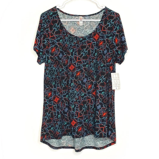 LuLaRoe Womens L Black/Red/Blue Abstract Rorschach Pattern Classic T S/s Top NWT