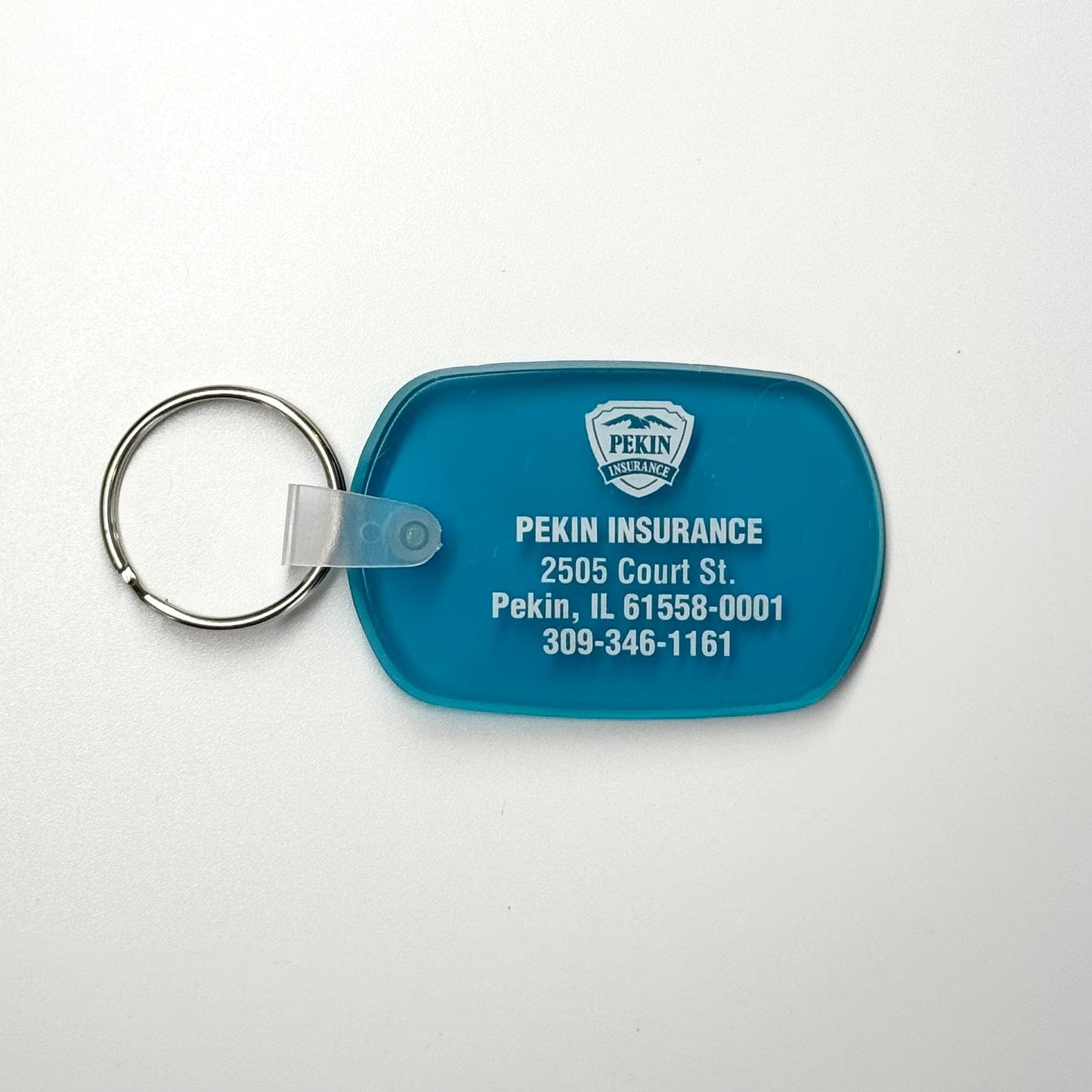 Vintage ‘Pekin Insurance - Pekin, IL’ Keychain Key Ring Blue Rubber Oval