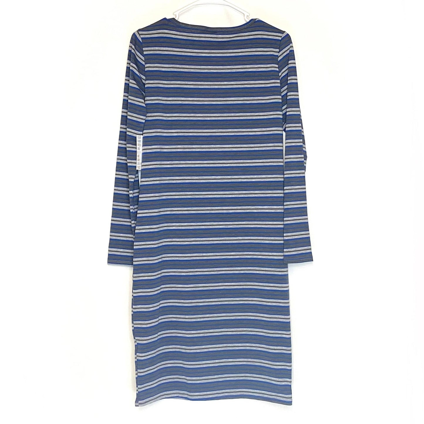 LuLaRoe Womens M ‘Debbie’ Blue/Gray Balanced Stripes L/s Sheath Dress NWT