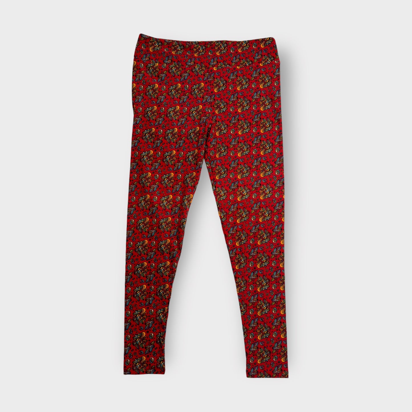 LuLaRoe Print Leggings | TC (12-18) | Red/Multicolor Tribal Floral Pattern | New