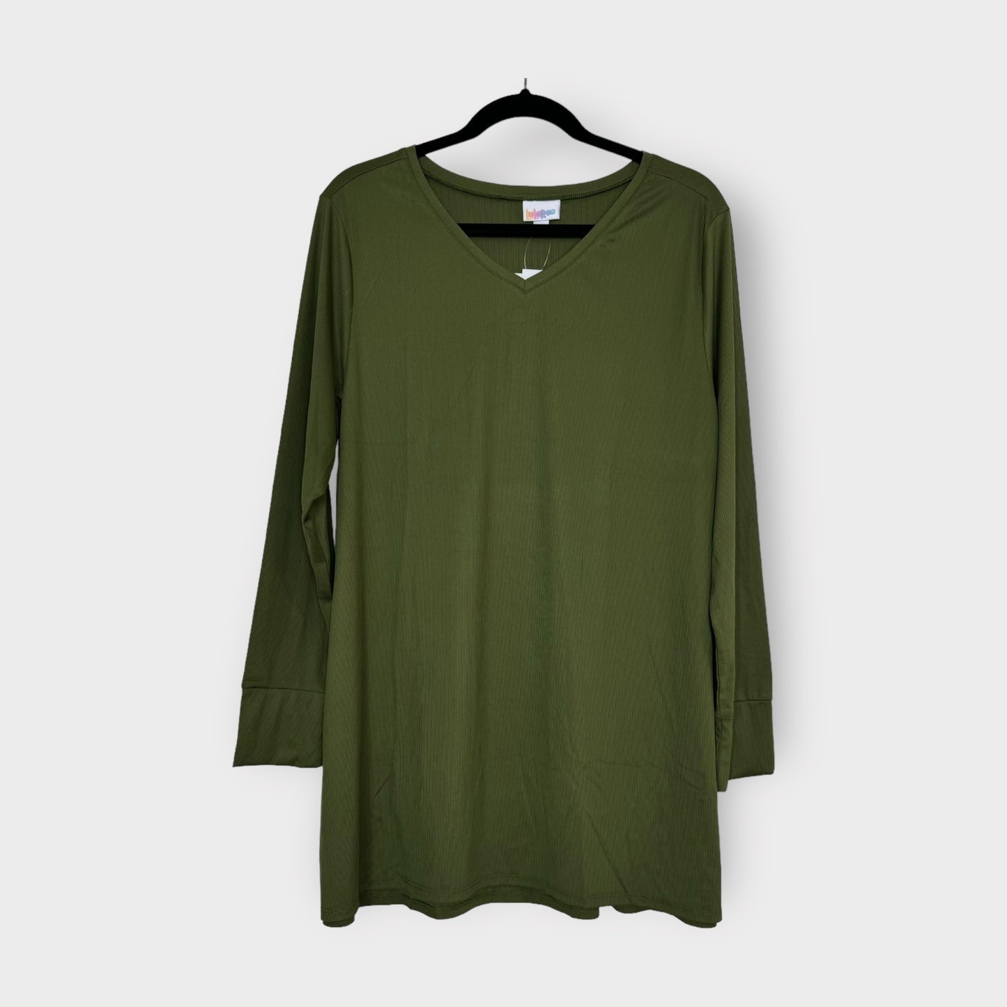 LuLaRoe Elizabeth L/s Tunic | L (14-16) | Olive Green Solid Ribbed | NWT