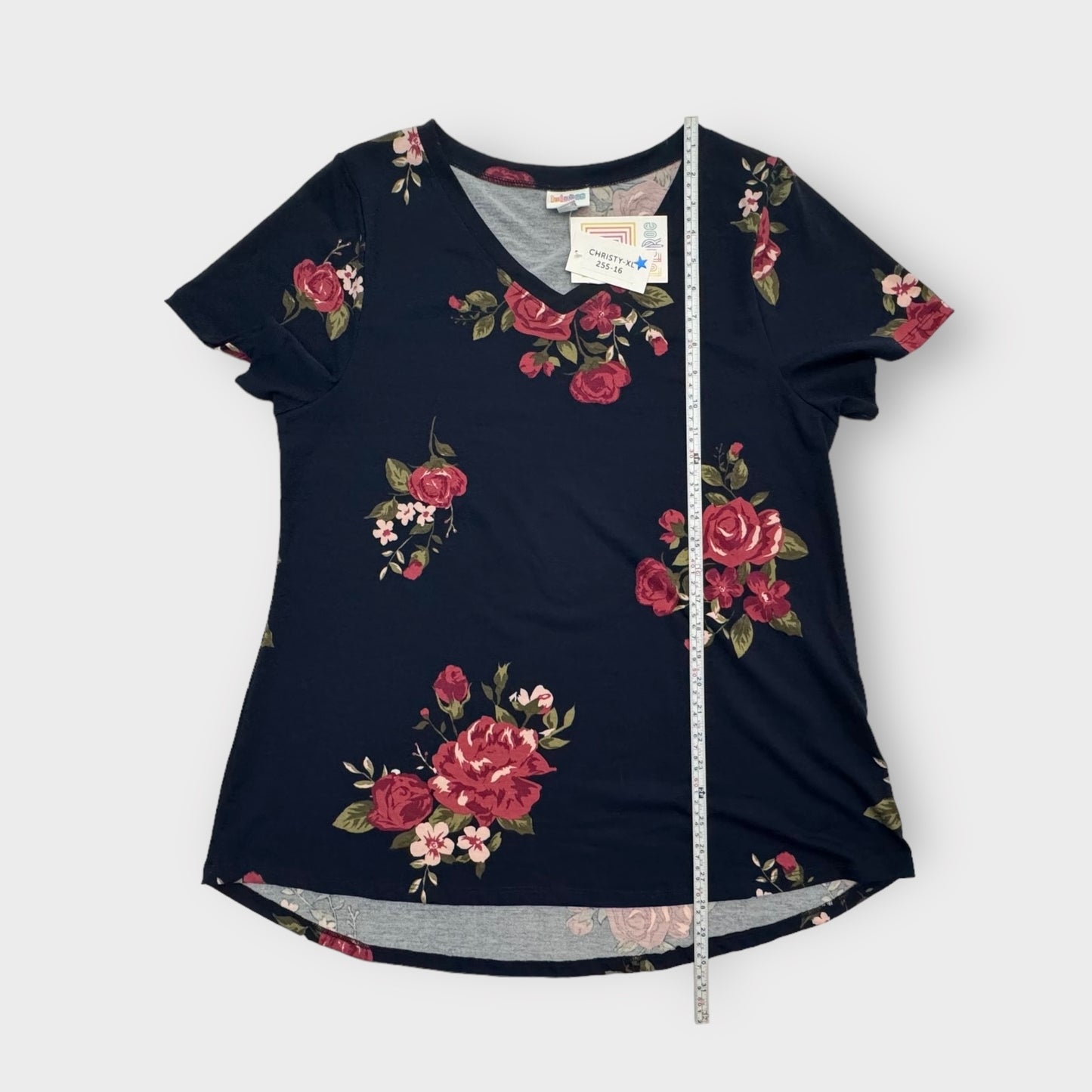 LuLaRoe Christy V-Neck Top | Navy Blue/Floral | XL (18-20) | NWT