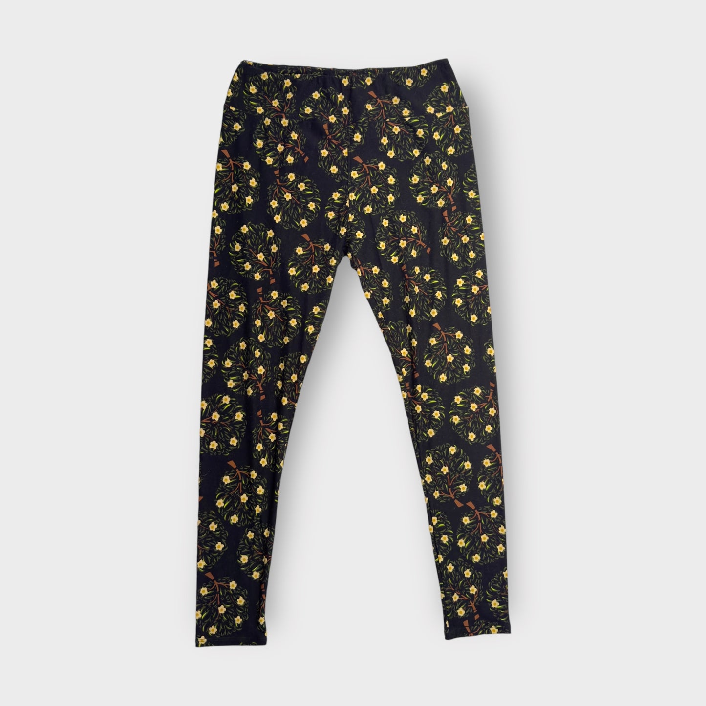 LuLaRoe Leggings | TC (12-18) | Black/Yellow Floral Print | New