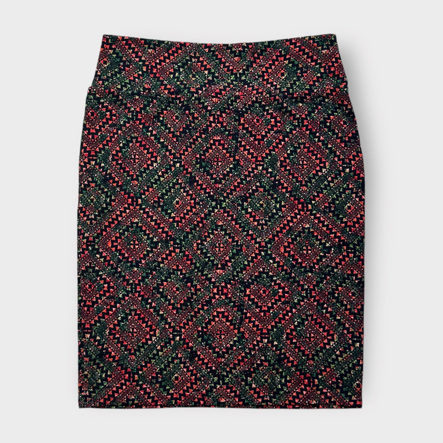 LuLaRoe Cassie Pencil Skirt - Black/Red/Green Geometric Mosaic - Women's 2XL (20-22) - NWT