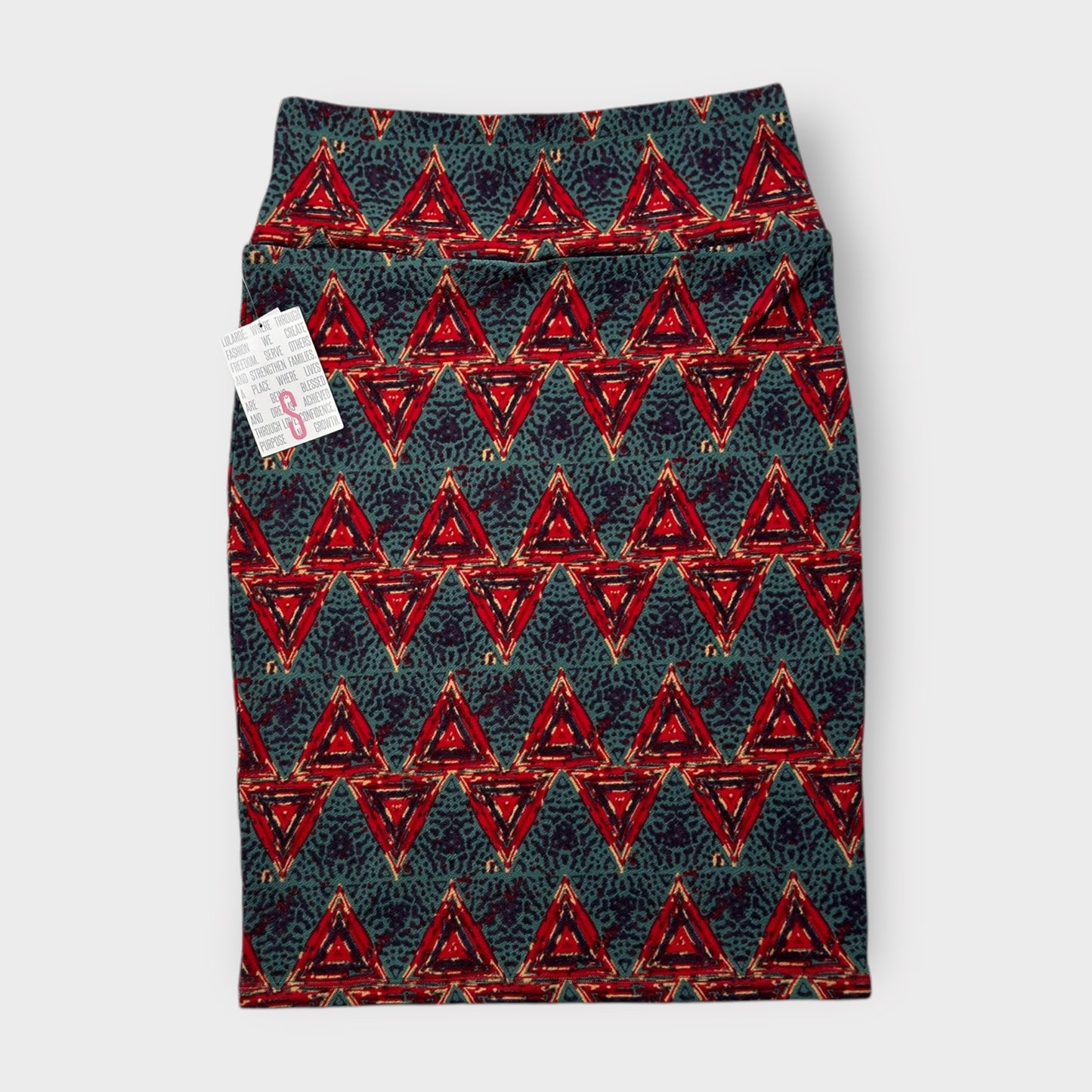 LuLaRoe Cassie Pencil Skirt - Green and Red Triangles - Women's S (4-6) - NWT