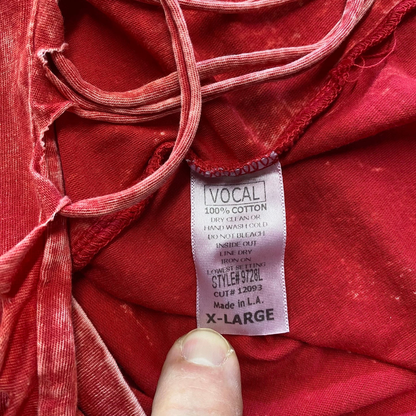 Vocal Womens Size XL Red Acid Washed Jeweled Fringe T-Shirt L/s EUC