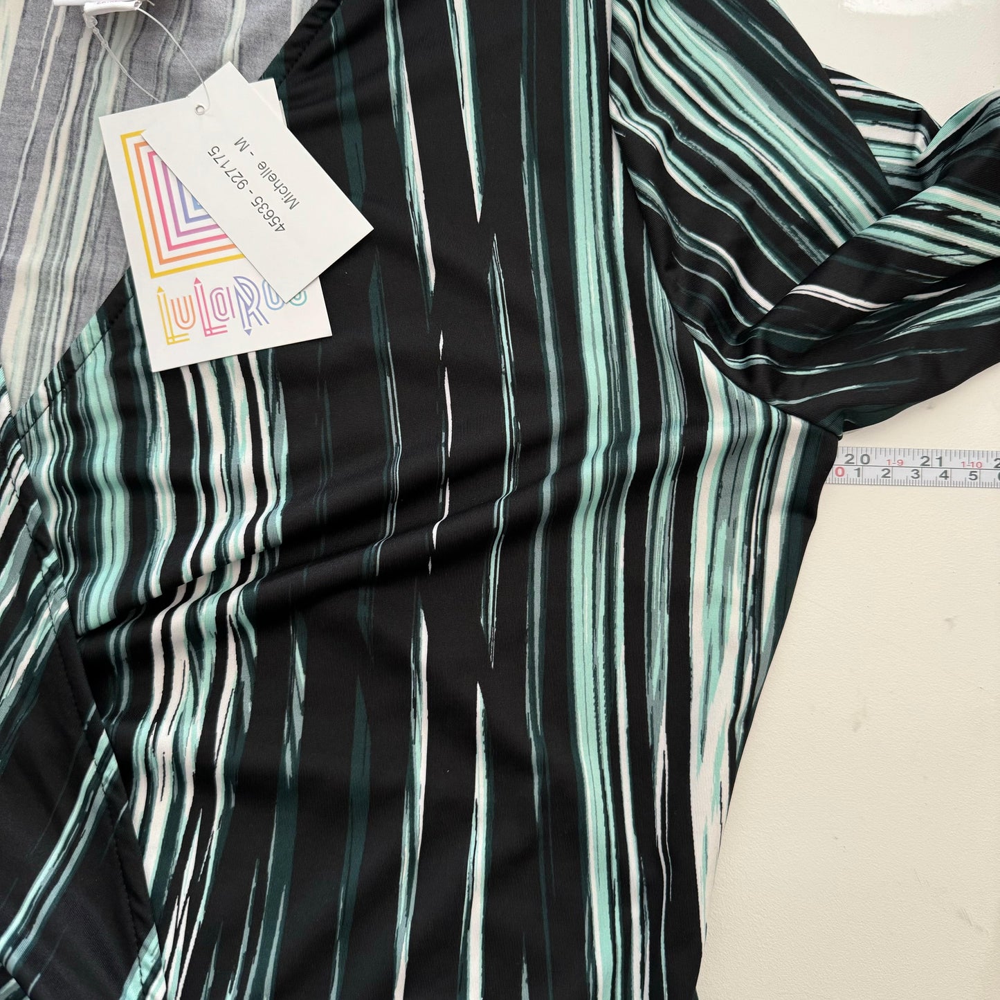 LuLaRoe Vault | Michelle Wrap Dress | Size: M | Color: Black/Green | Verticla Striped | NWT