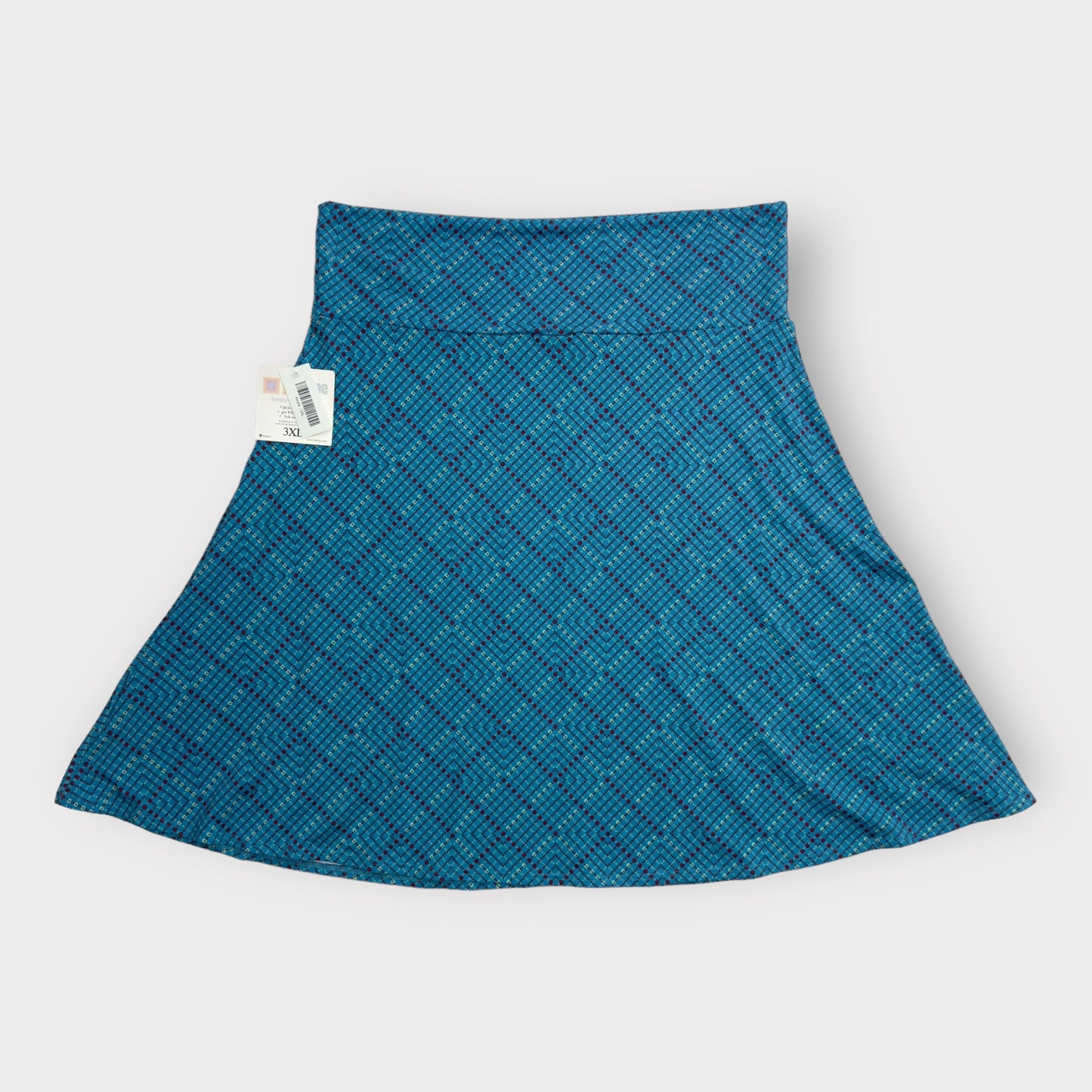 LuLaRoe Azure A-Line Skirt | 3XL (22-24) | Blue/Black Geometric Dots | NWT