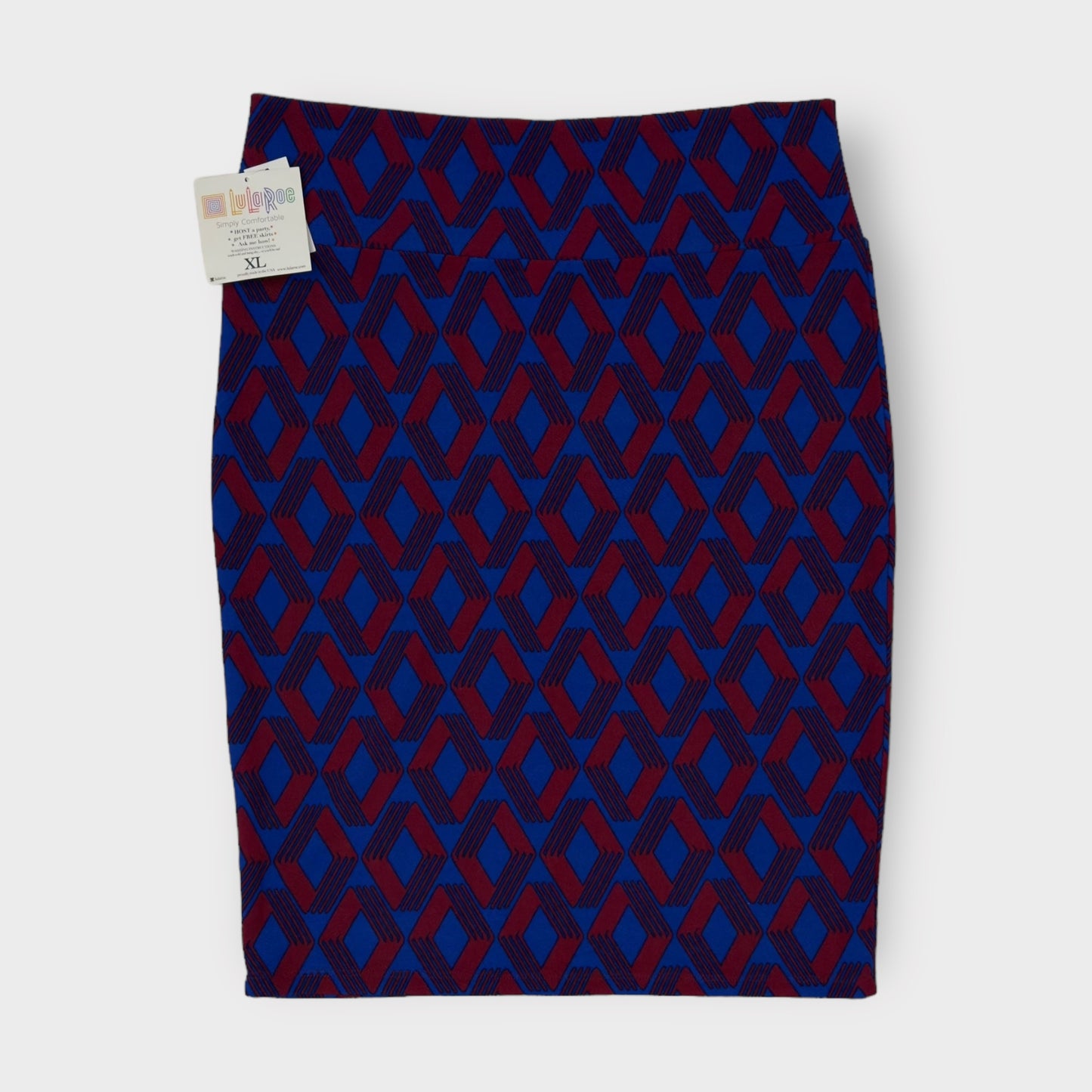 LuLaRoe Cassie Pencil Skirt | XL (18-20) | Blue/Red Geometric | NWT