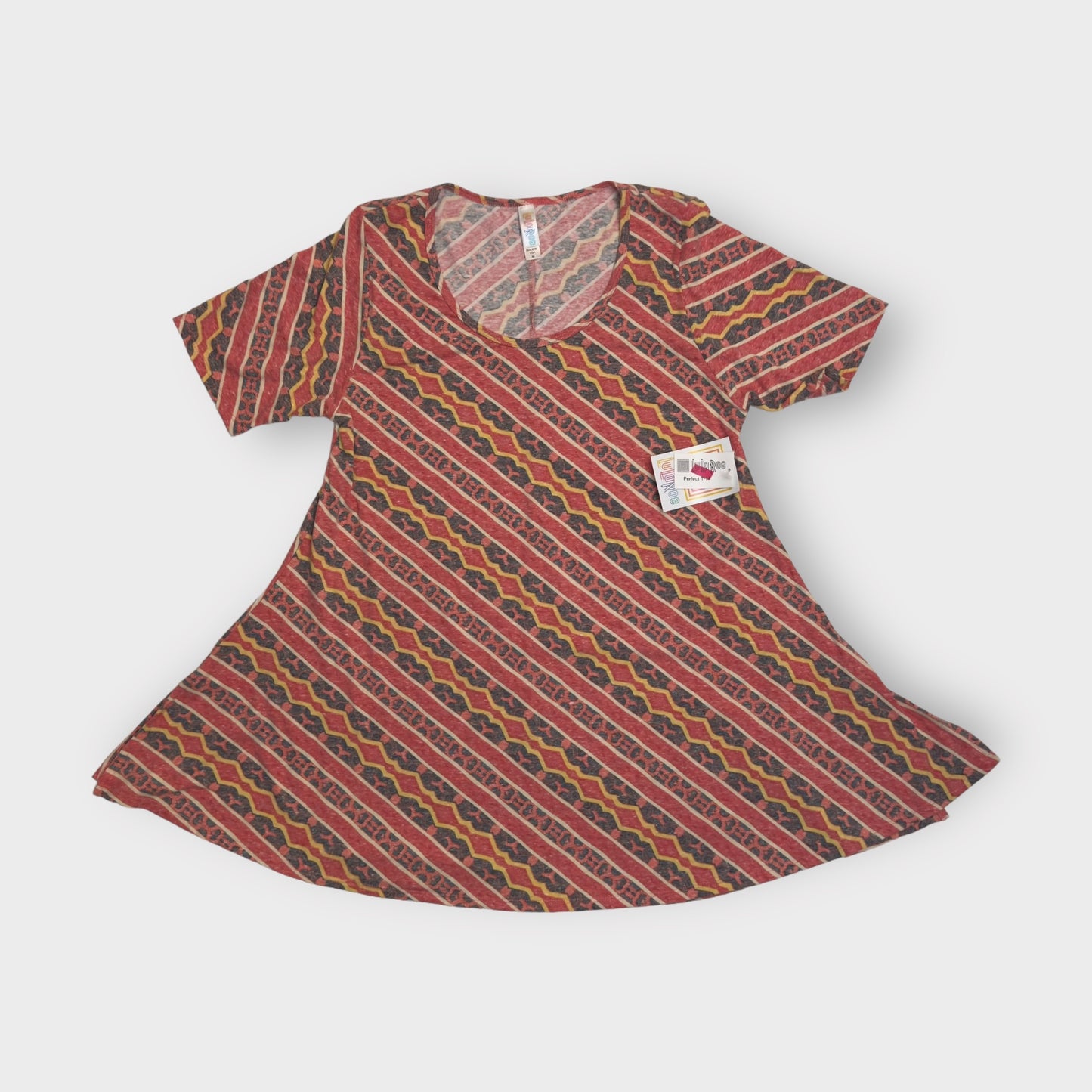 LuLaRoe Perfect T Swing Top | M (10-12) | Red/Gray Diagonal Striped | NWT