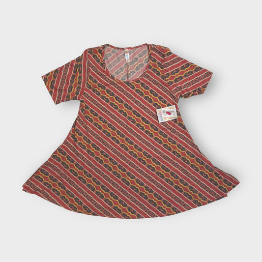 LuLaRoe Perfect T Swing Top | M (10-12) | Red/Gray Diagonal Striped | NWT