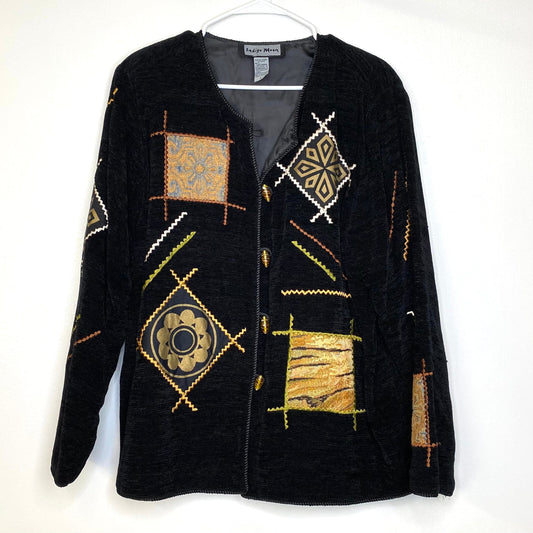 Stunning Indigo Moon Womens Embroidered & Embellished Button-Up Jacket Size Large Black