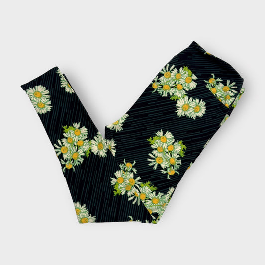 LuLaRoe Leggings | TC (12-18) | Black/Green White Daisy Floral | New