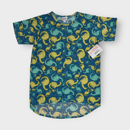 Lularoe Gracie Top | 14 (14-16) | Blue/Yellow Dinosaurs | NWT