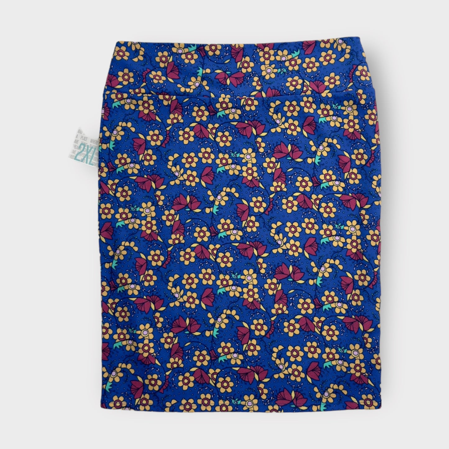 LuLaRoe Cassie Pencil Skirt | 2XL (20-22) | Blue/Multicolor Ditsy Floral | NWT