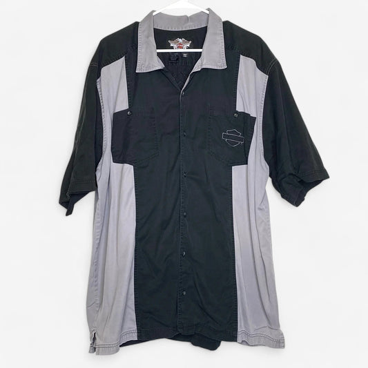 Harley-Davidson Men's Tall XXL Black & Gray Colorblock Button-Up Shirt - Short Sleeve