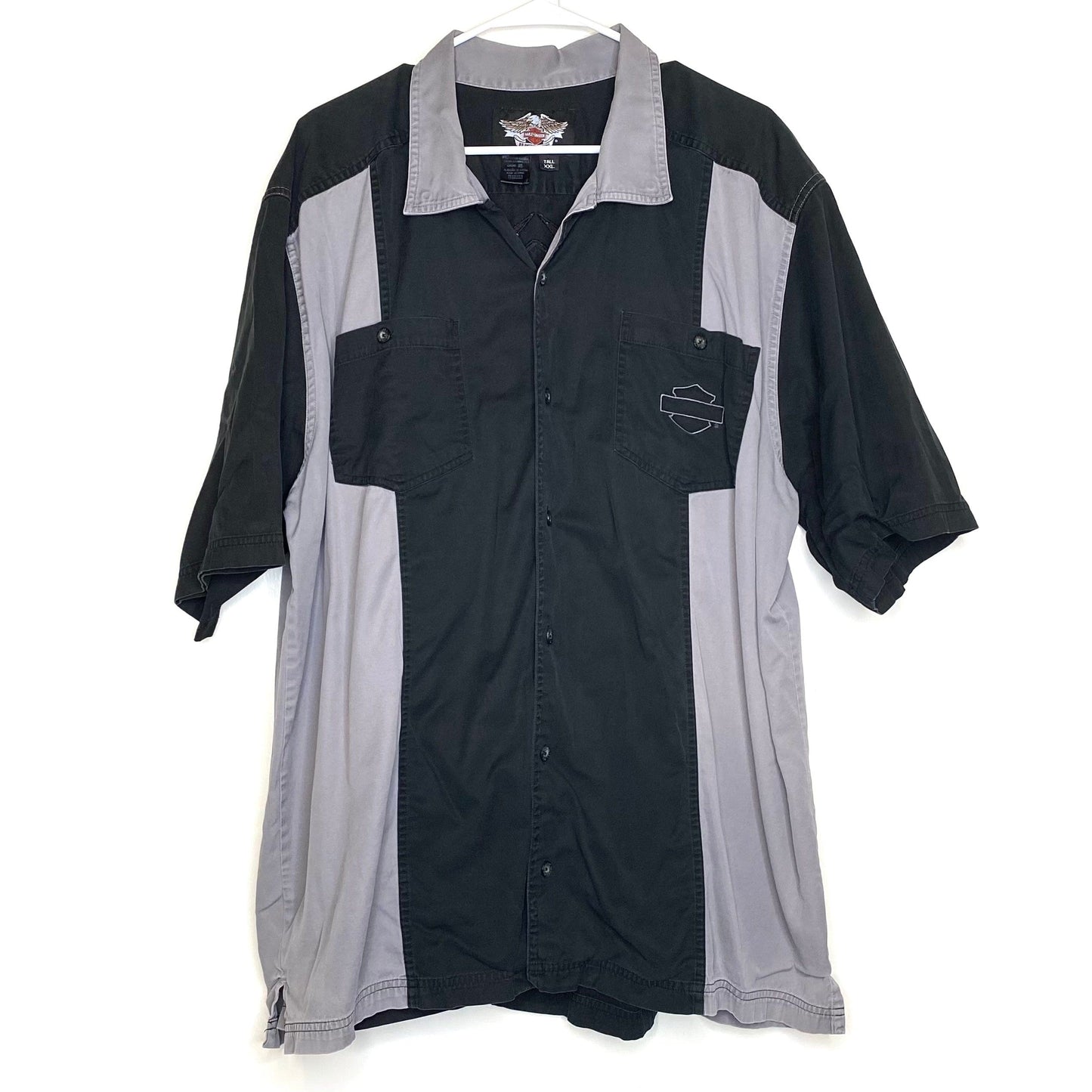 Harley-Davidson Mens Size Tall XXL Black/Gray Colorblock Button-Up Shirt S/s