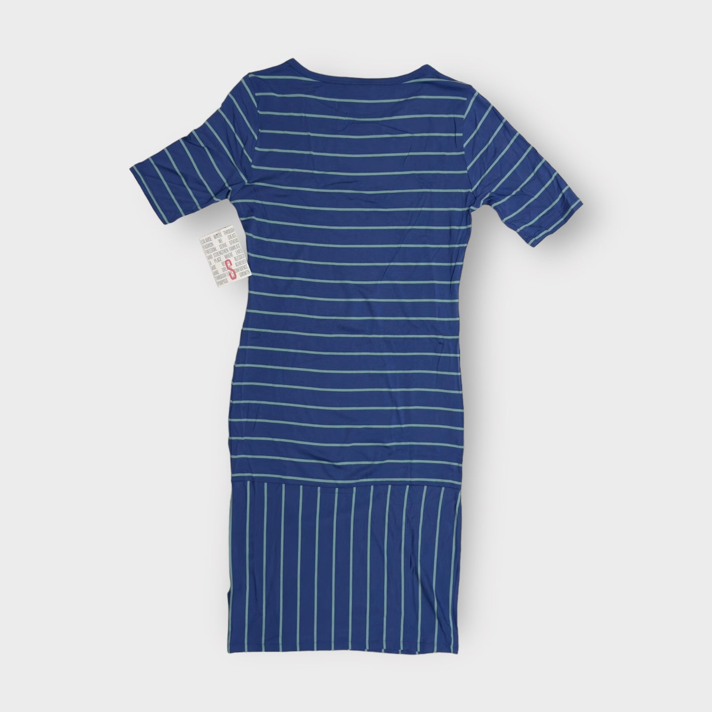 LuLaRoe Julia Bodycon Dress | S (4-6) | Navy Blue/Aqua Stripes | NWT