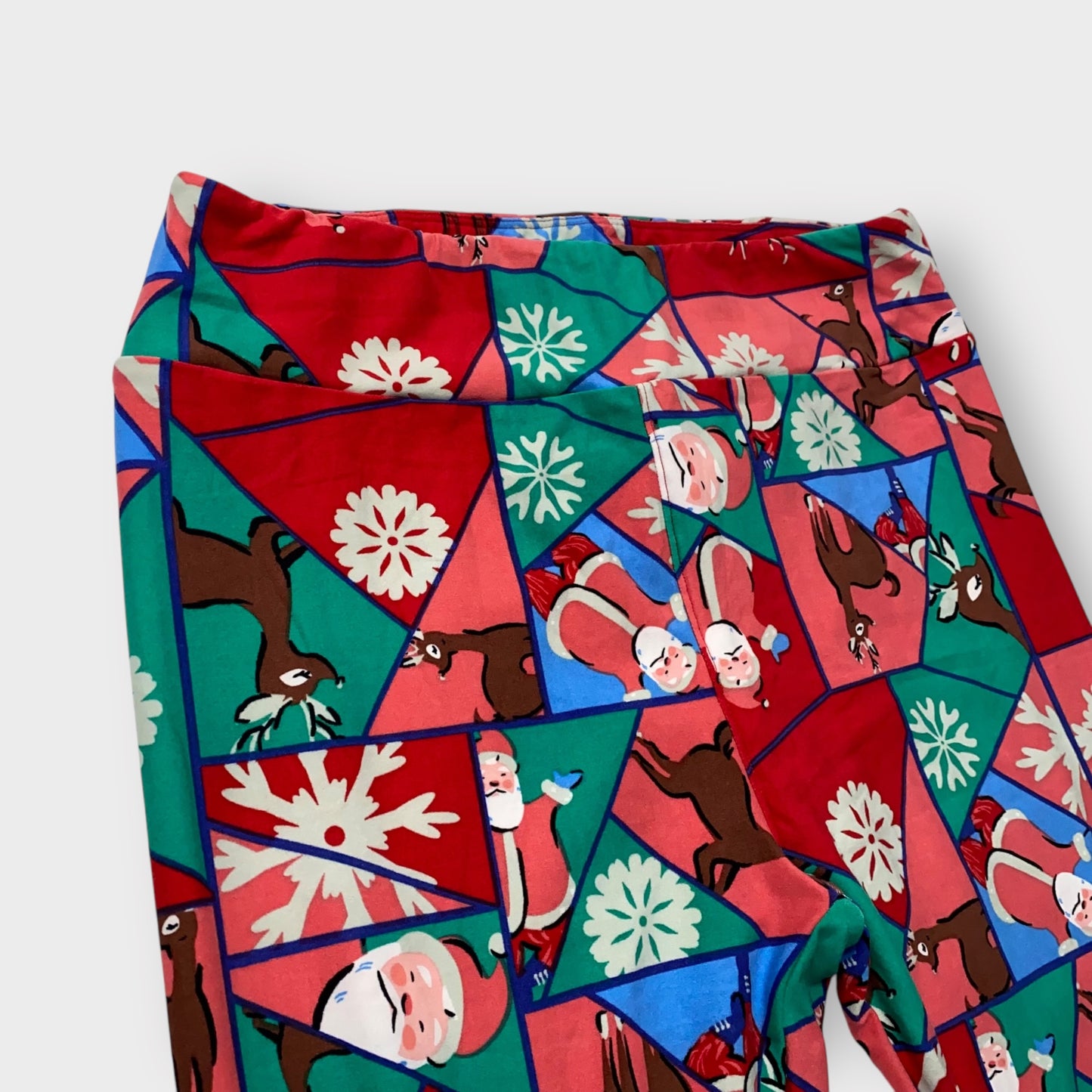 LuLaRoe Leggings Tall & Curvy (12-18) - Red & Green Patchwork Holiday Print - Ultra Soft Stretch Fabric