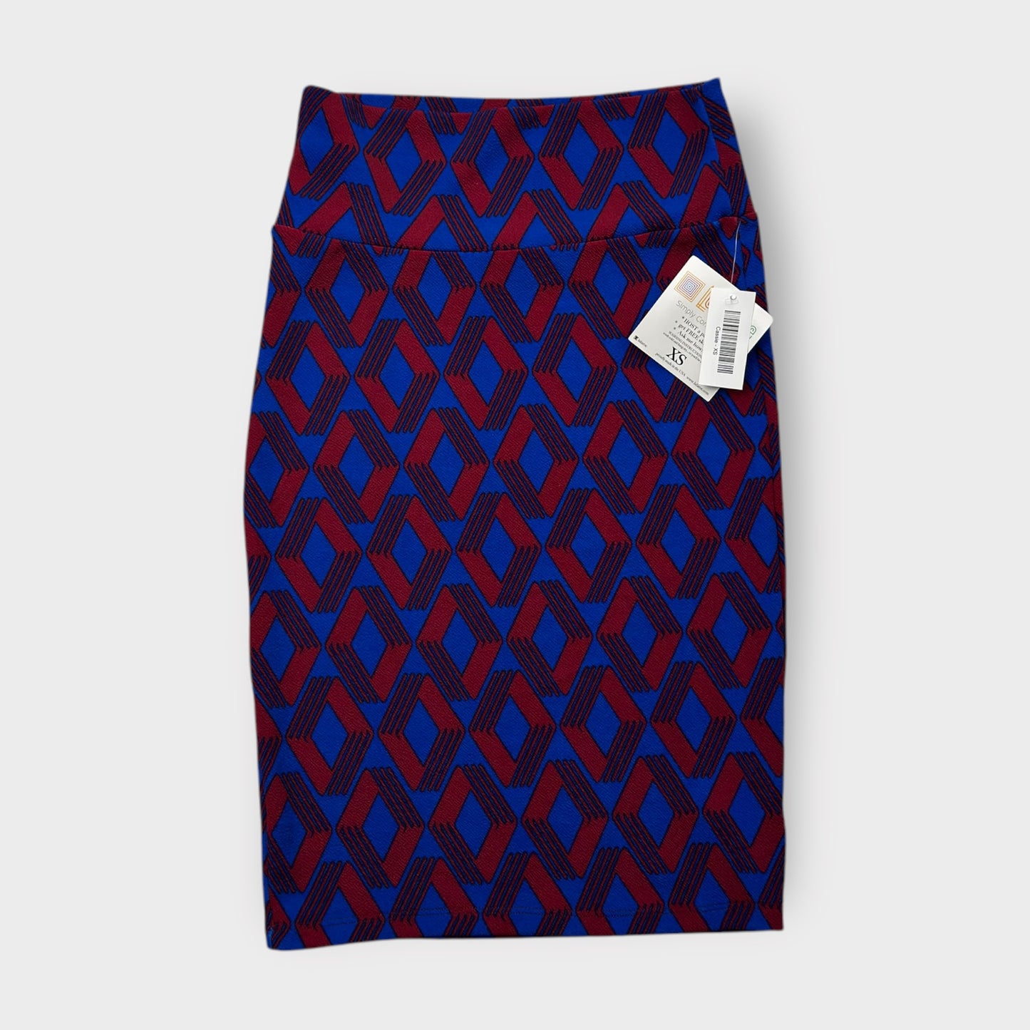 LuLaRoe Cassie Pencil Skirt - Blue/Red Geometric Diamonds - Women's XS (0-2) - NWT