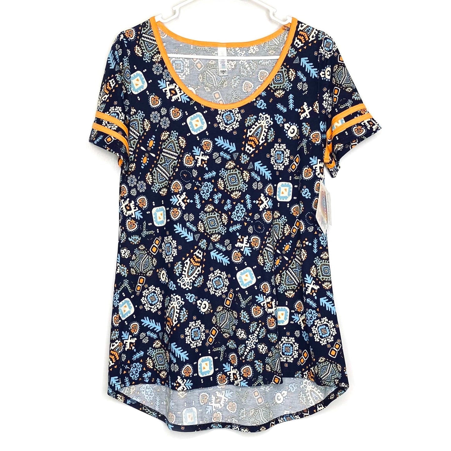 LuLaRoe Womens M Blue/Yellow Abstract Classic T Ringer Top S/s NWT