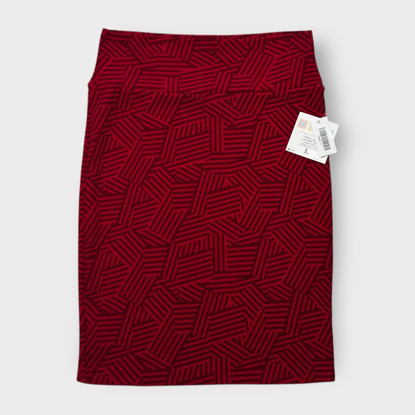 LuLaRoe Cassie Pencil Skirt - Red Thatched Pattern - Size L (12-14) - NWT